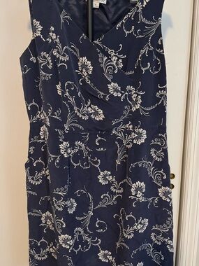 Pendleton Women's Silk Tank Dress | Navy Blue with White Floral Print | Size 14